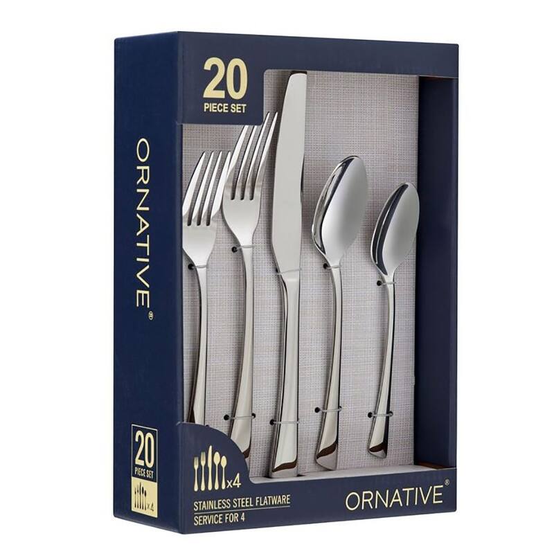 Ornative Abril 18/0 Mirror Stainless Steel 20 Pieces Flatware Set - 10.63" H x 6.69" W x 2.76" D