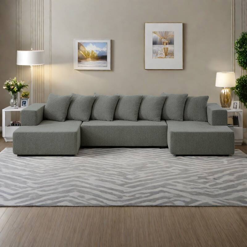128" Chenille U-Shaped Sectional Sofa with Cloud Couch Comfort and Modular Design - Grey