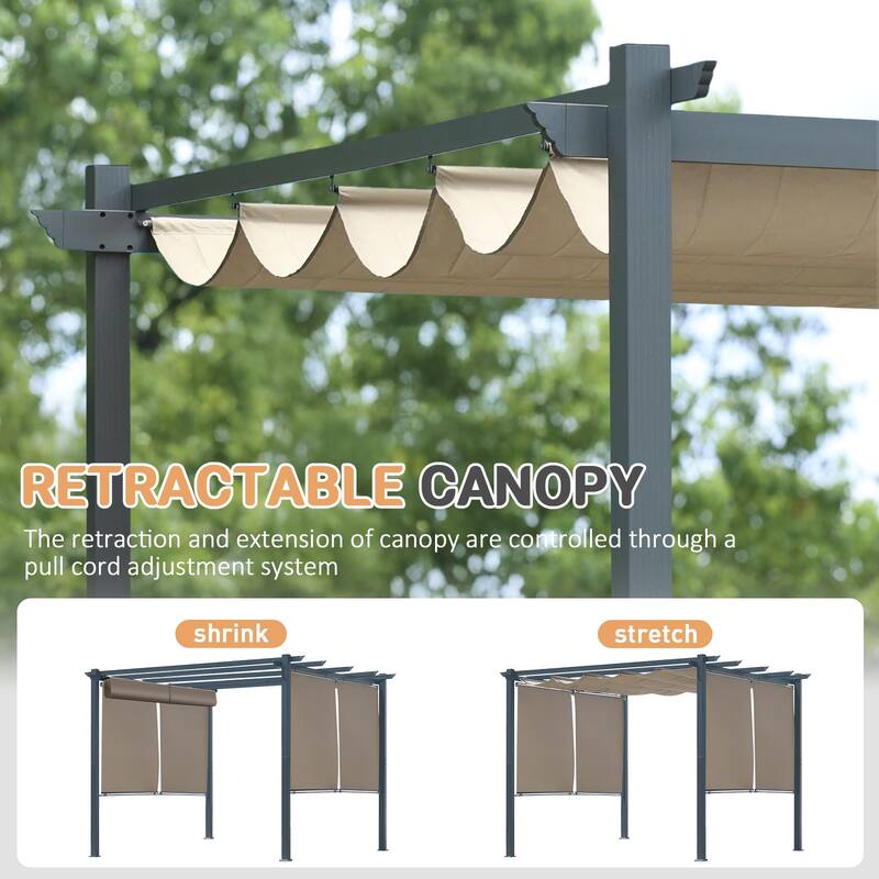 Aoodor 10 x 10 FT Outdoor Pergola with Retractable Shade Canopy, 4 Pieces Roller Shade Curtain