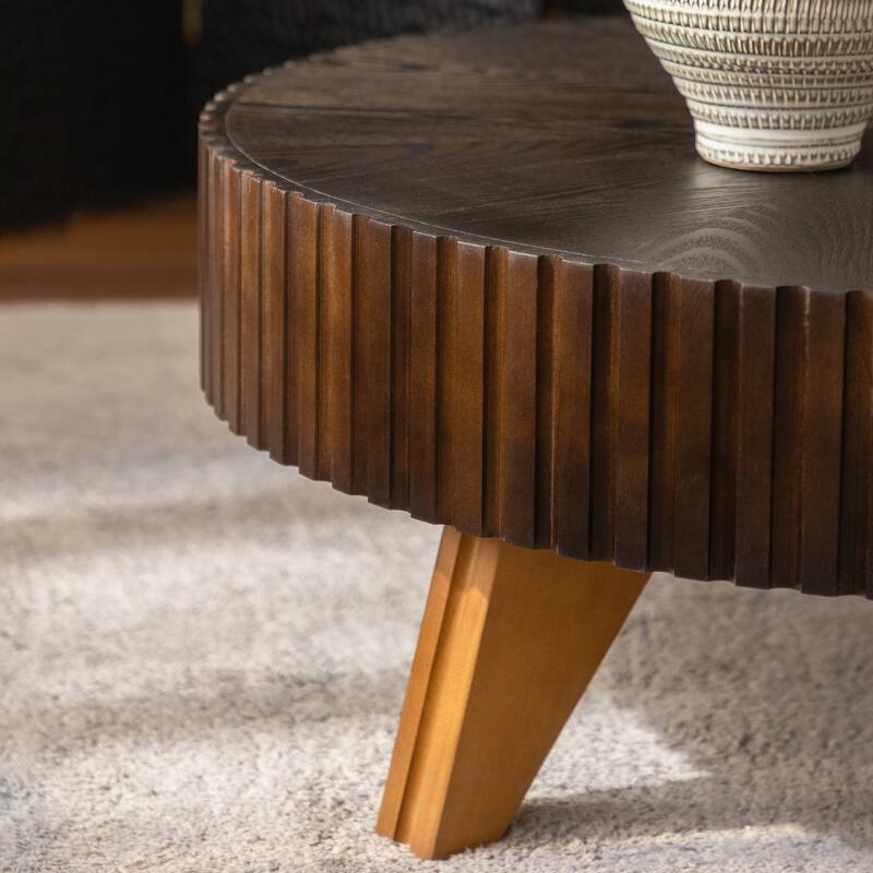 35.4-Inch Round Coffee Table for Living Room, Center Cocktail Table with Sturdy Wooden Legs for Home Decor