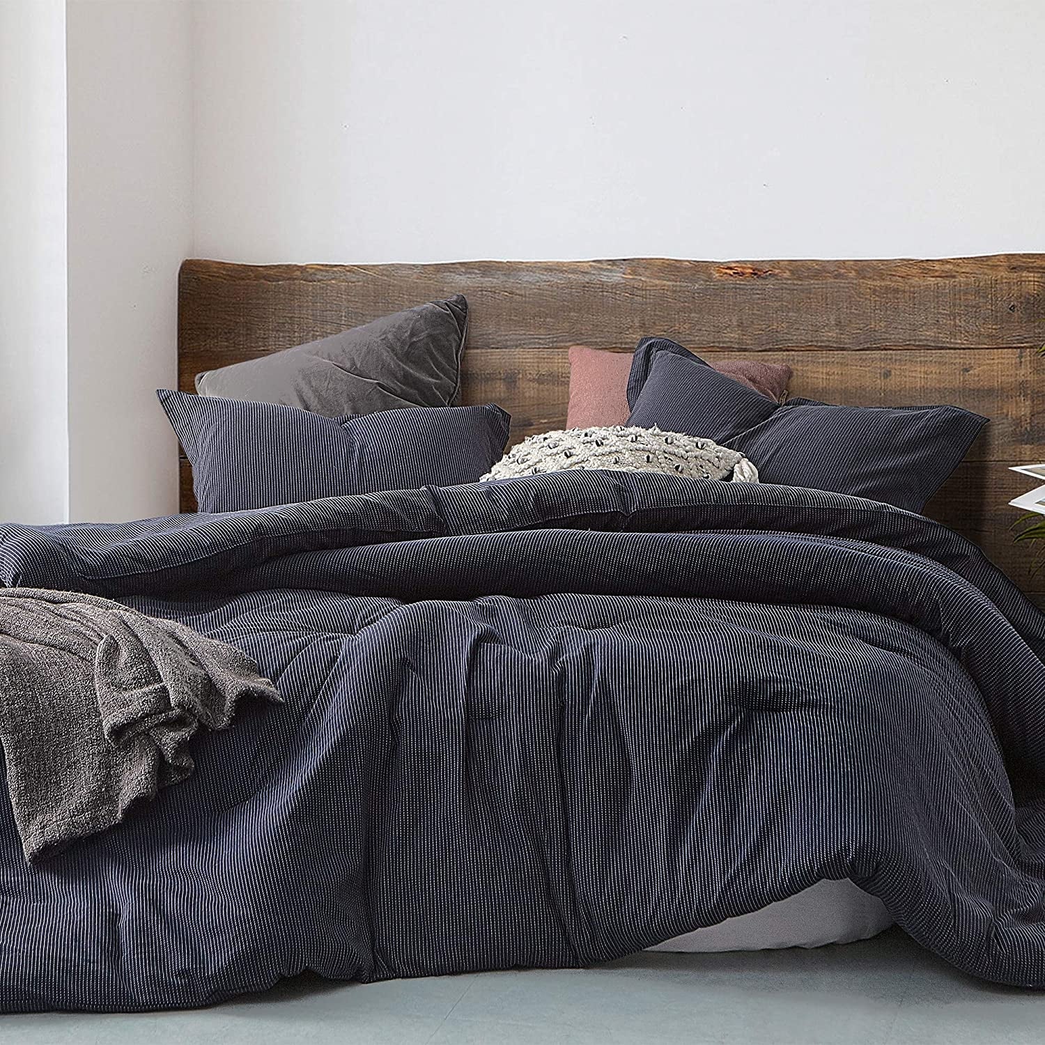 Shop Pinstripe Navy Oversized Comforter 100 Yarn Dyed Cotton Overstock 31484968 Twin Xl