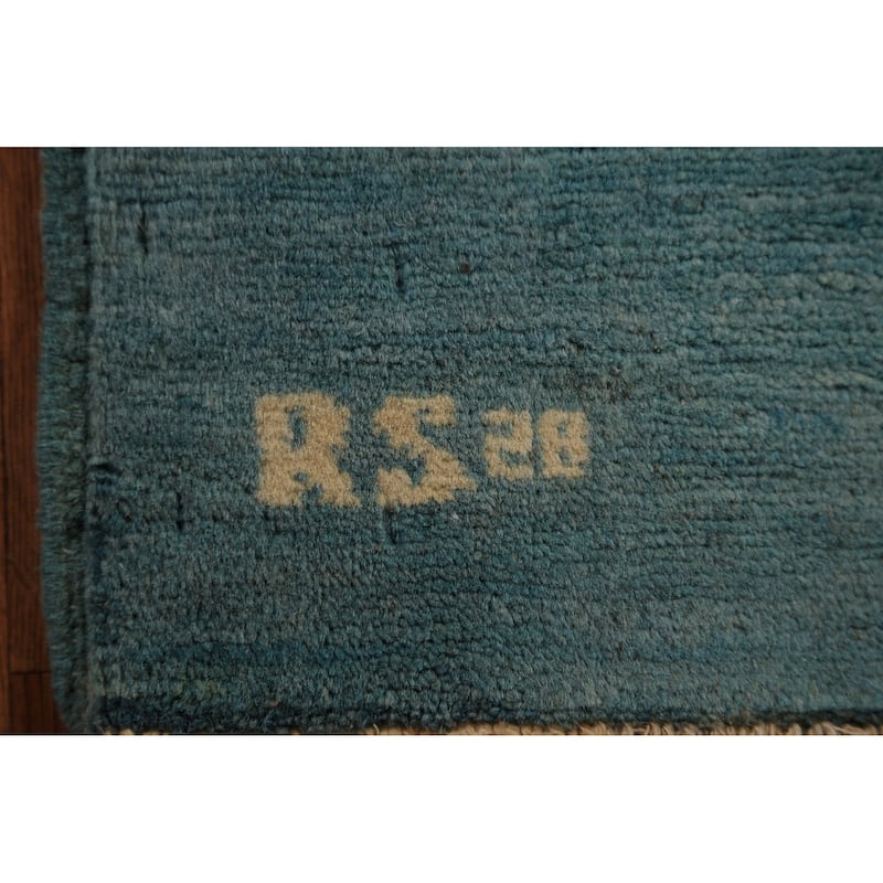 Blue Gabbeh Modern Rug Handmade Wool Carpet - 3'3" x 4'10"