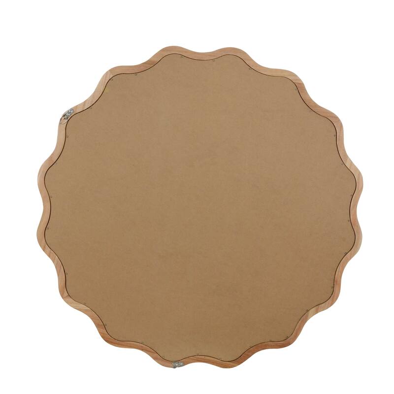 Wavy Round Solid Wood Frame Decorative Mirror Modern Farmhouse Wall Mirror For Bedroom Bathroom Living Room Entryway