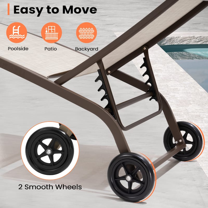 Pellebant 2PCS Outdoor Adjustable Chaise Lounge Chair with Wheels - N/A