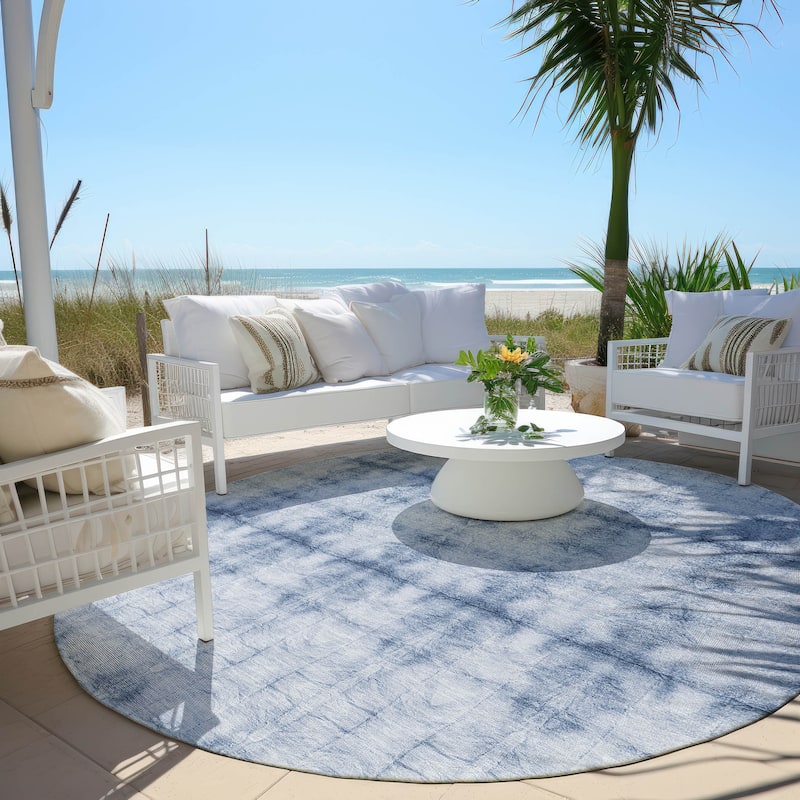 Machine Washable Indoor/ Outdoor Chantille Boho Ombre Rug - Blue - 8' x 8'