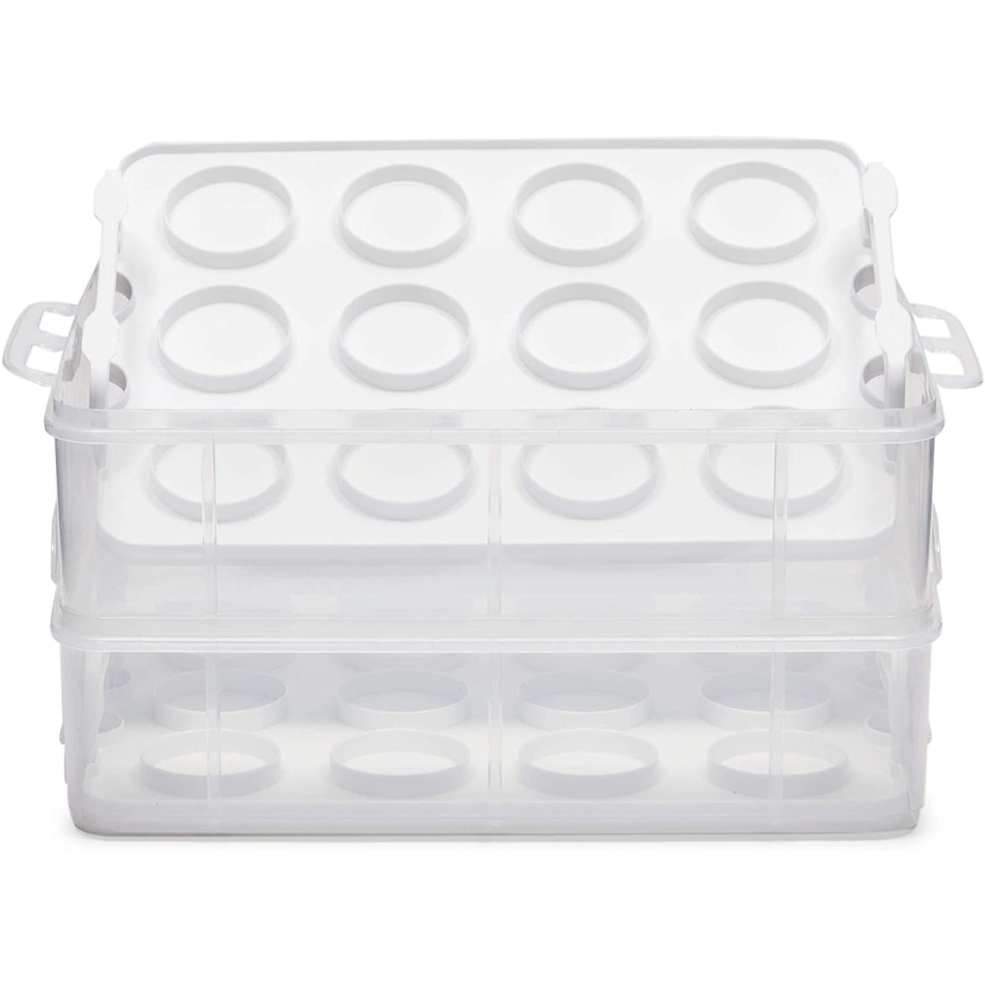 Flexzion Cupcake Carrier, Cupcake Holder for 24 Cupcakes, Portable and  Reusable Rectangular Cake Carrier with Lid and Handle, 2 Tier Stackable  Layer