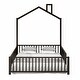 preview thumbnail 13 of 14, Black Metal House Platform Bed with Guardrail and Chimney Full