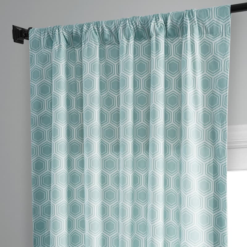 Exclusive Fabrics Modern Honeycomb Aqua Printed Cotton Room Darkening Curtain (1 Panel)