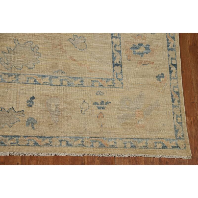 Yellow Floral Oushak Turkish Area Rug Hand-Knotted Wool Carpet - 7'11"x 10'0"