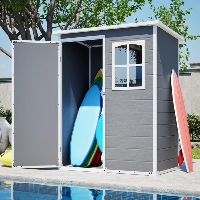 5' x 3' Resin Outdoor Storage Shed with Floor, Waterproof Lockable Tool Shed with Window for Backyard, Patio or Garden