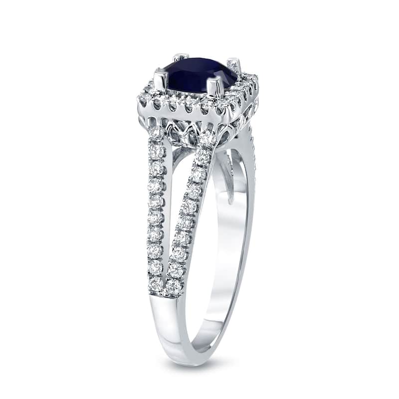 Auriya 14k Gold 3/4ct Modern Princess-cut Sapphire Halo Diamond Engagement Ring 3/5ctw (H-I, SI1-SI2)