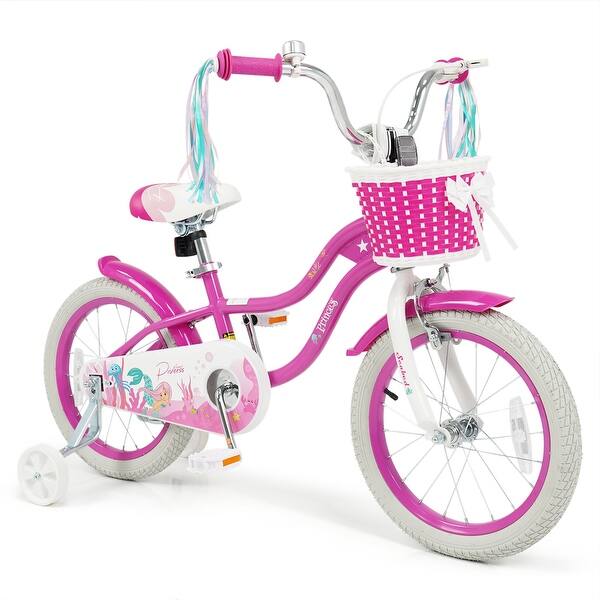 slide 2 of 10, Gymax 16'' Kids Bike w/Training Wheels Hand Coaster Brakes Adjustable - Rose Red Rose Red - Kids