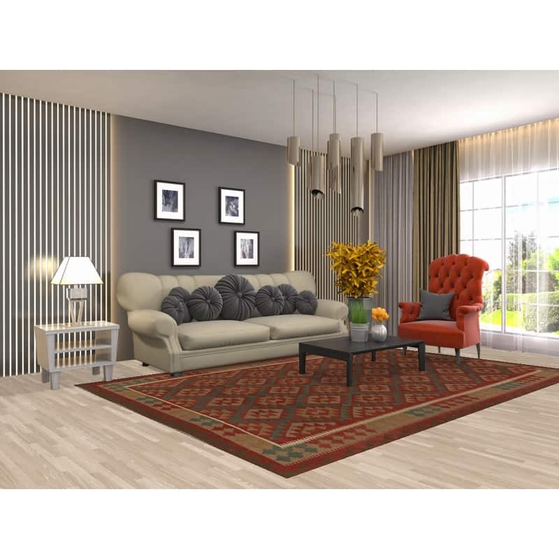 Hand Woven Oriental 100% Wool Carpet Southwestern Geometric Multi-Colored Kilim Area Rug - 10' 0'' X 6' 10''