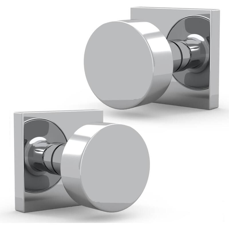 Mega Handles Modern Square Rosette Door Handle with Round Door Knob, Dummy Function, Easy Install for Closet, Hallway, Bedroom - Polished Chrome