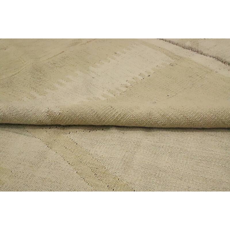 Hand Woven Oriental 100% Wool Carpet Southwestern Tribal Beige & Ivories Kilim Area Rug - 12' 10'' X 9' 9''
