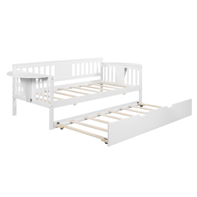 Twin Pine Daybed with Trundle & Foldable Shelves