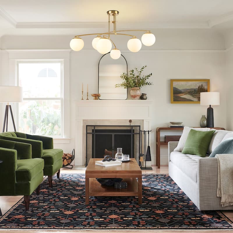 6-Light Modern Sputnik Linear Opal Frosted Glass Globe Bubble Semi-Flush Mount Light