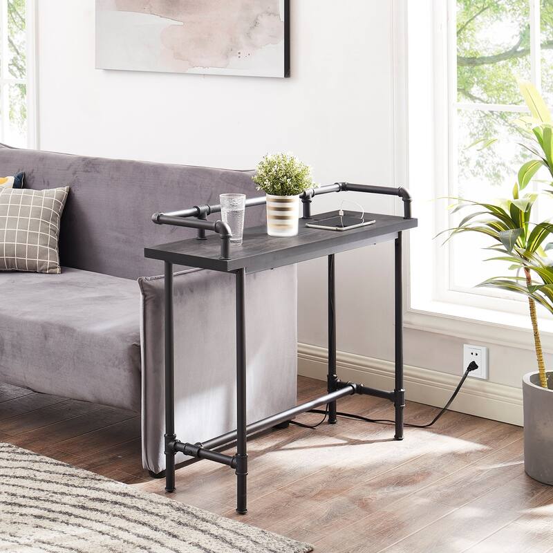 Mid Century Console Table with Power Outlet, Narrow Sofa Table, Sofa Couch Table with Charging Station USB Port