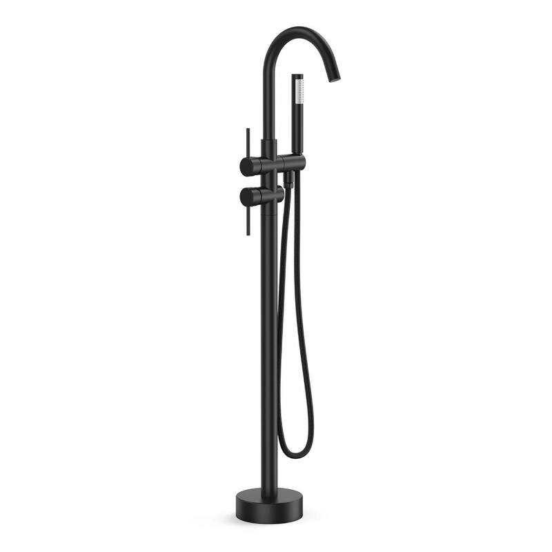 Matte Black Floor Mount Standing Bathtub Faucet with Handheld - 41.3 in - Black