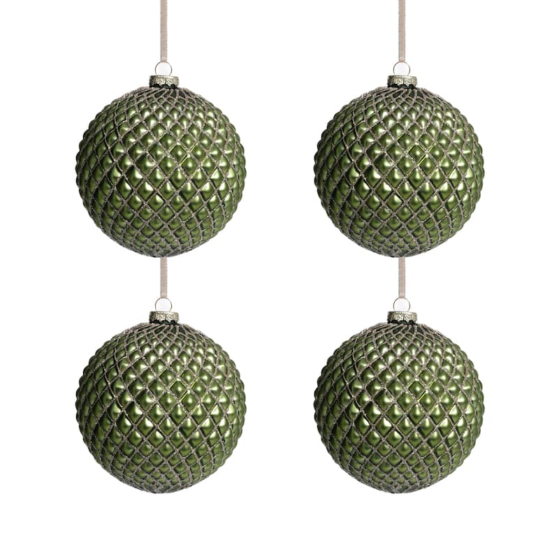 4-Piece Set Metallic 4.75" Glass Ball Christmas Ornaments