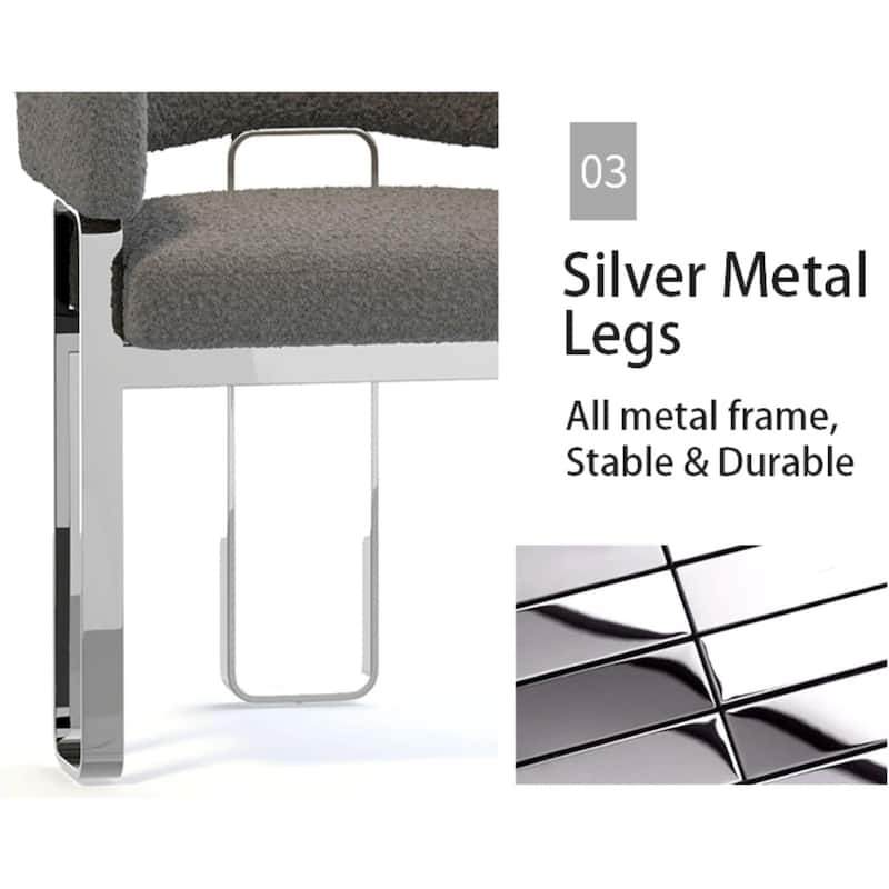 70 inch Clear Tempered Glass Dining Table Set with Grey Boucle Dining Chairs