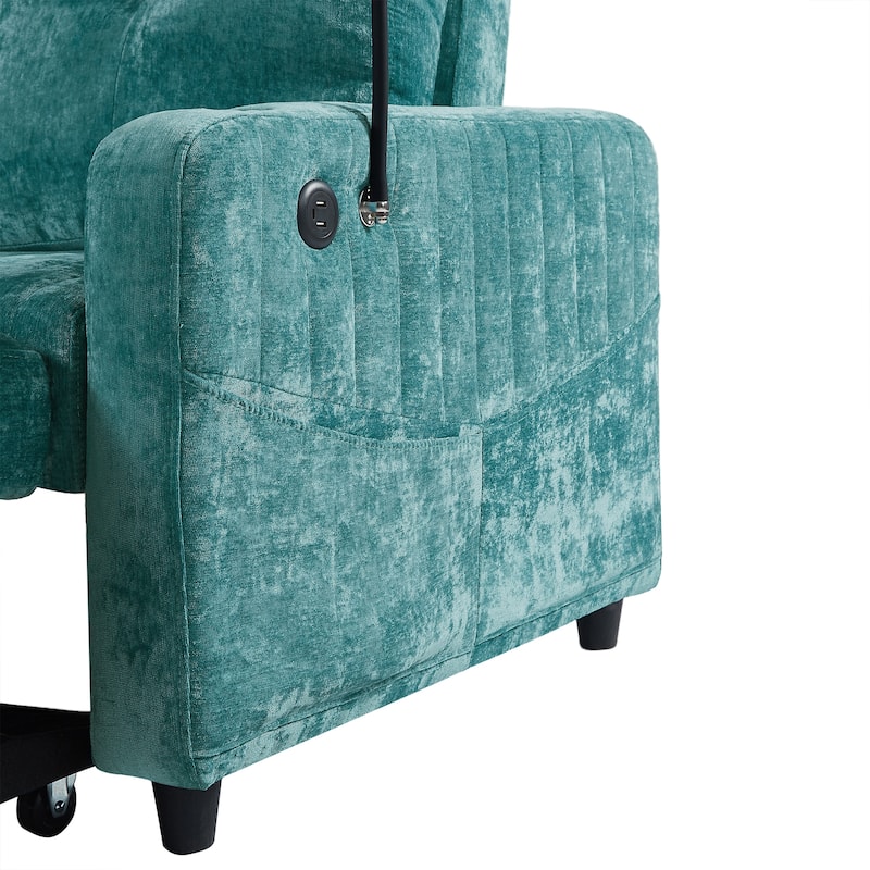 53.9" Chenille Convertible Loveseat with Pull-Out Bed, 3 USB Ports, and Smart Storage