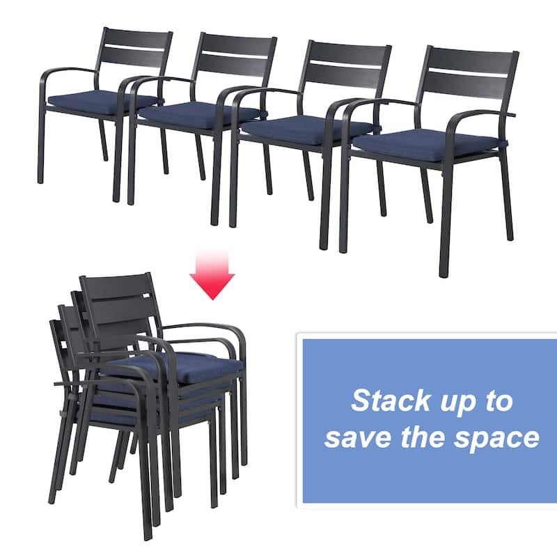 Outdoor Stackable Aluminum Dining Chair with Cushion (Set of 4)