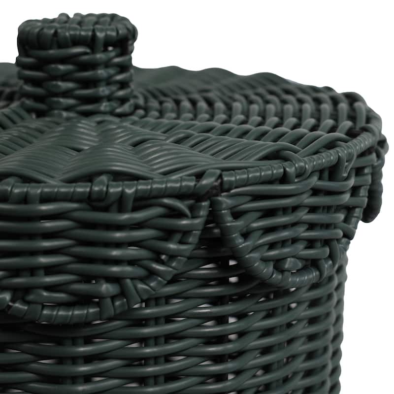 Fern Modern Bohemian Resin 2.9-Gallon Cylinder Wicker Watebasket with Scalloped Lid