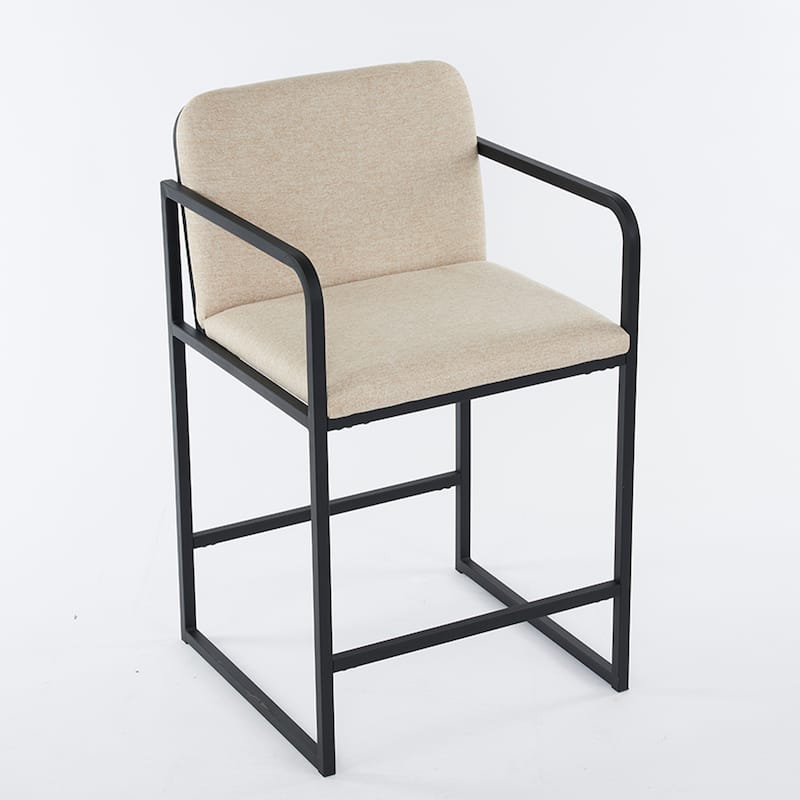 Set of 2,Modern Upholstered Counter Height Bar Stool with Armrests, Metal Frame and Padded Seat