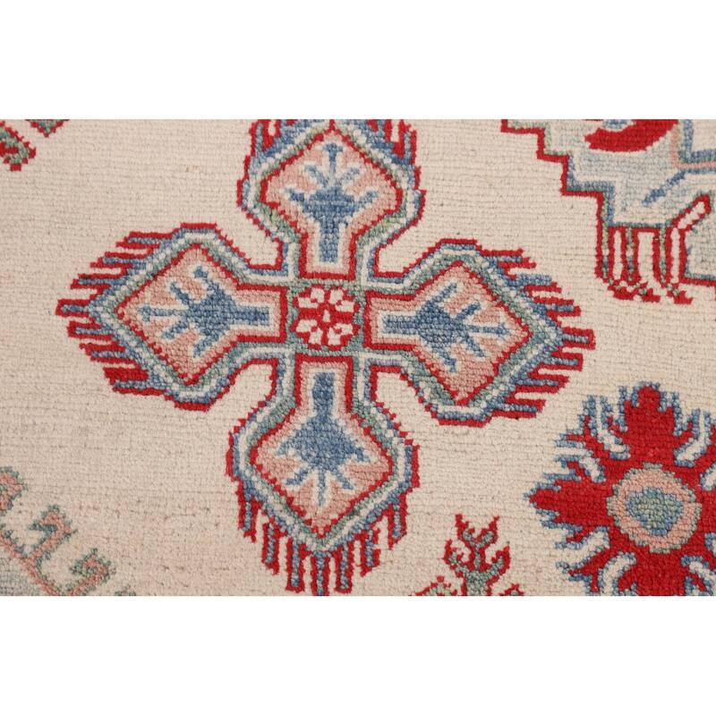 Geometric Kazak Oriental Rug Hand-Knotted Bedroom Wool Carpet - 5'0" x 6'10"