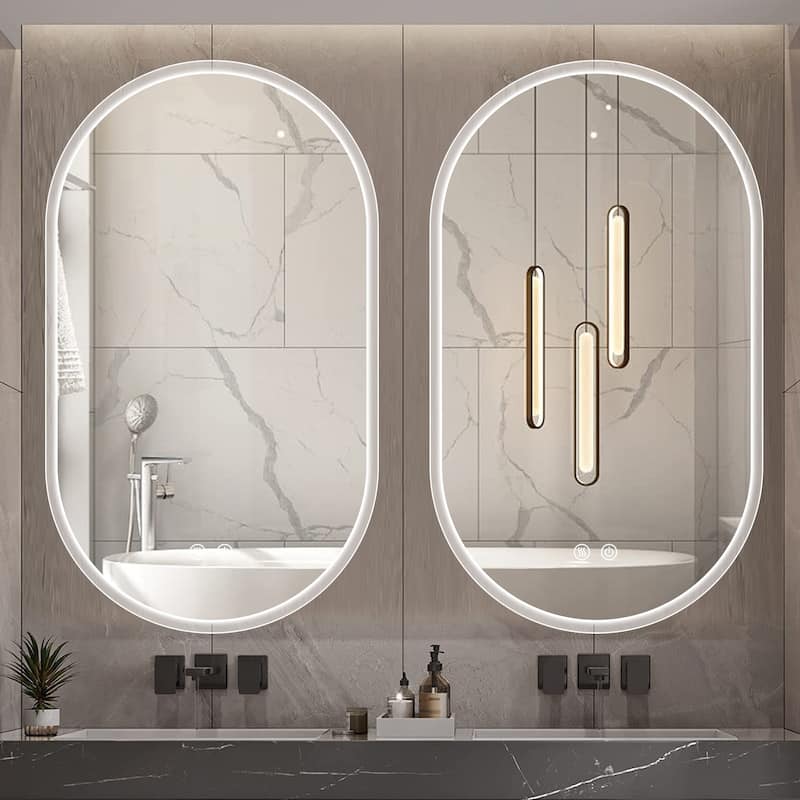 24 in. W x 40 in. H Frameless Oval Anti Fog Dimmable LED Bathroom Mirror - 24" x 40" in.