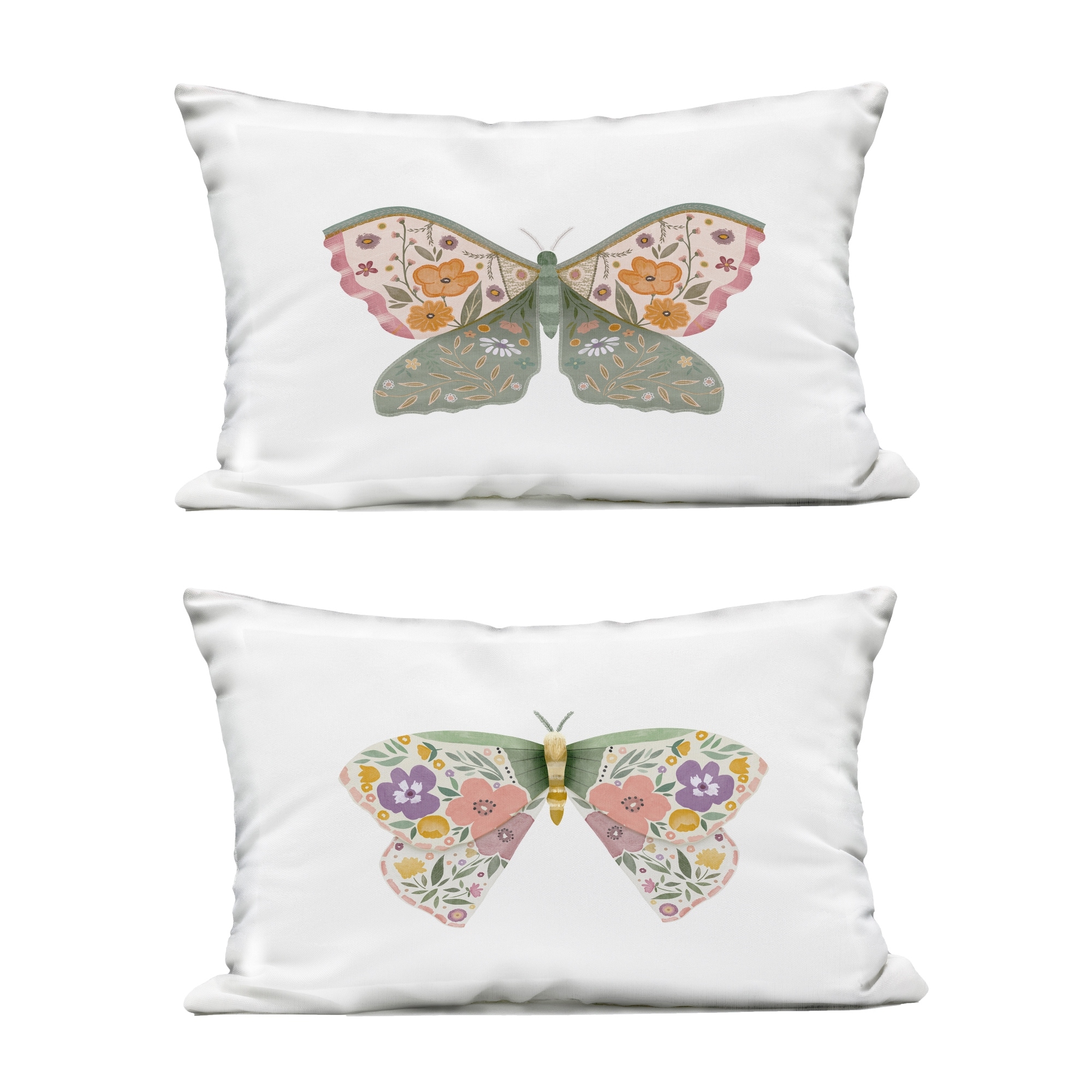 Stupell Folk Florals Butterflies Printed Outdoor Throw Pillow Design by Kim Allen (Set of 2)