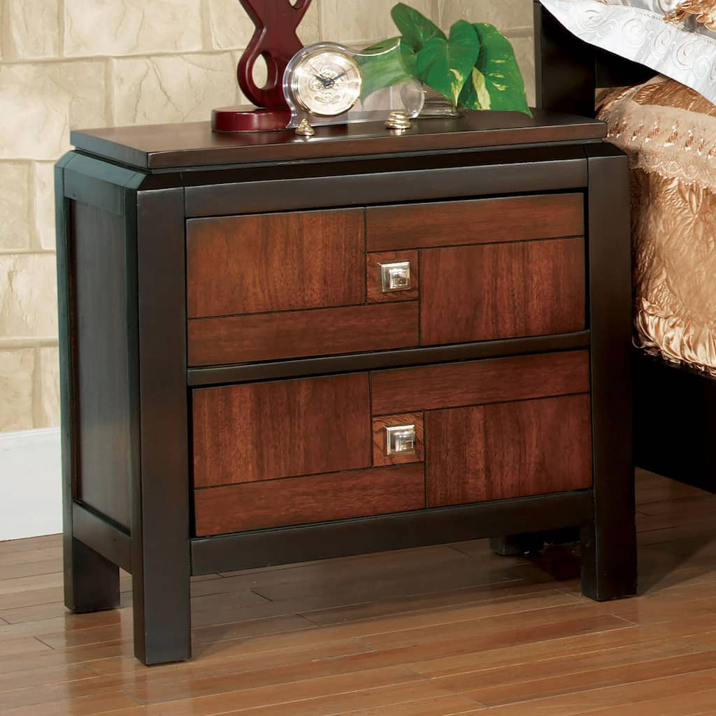 Nightstand with 2 Drawers and Square Chrome Knobs, Coffee Table with Double Deck Top, Sofa Side Table with Wood Legs