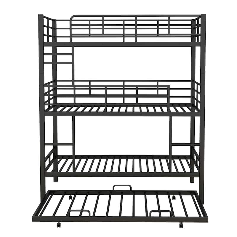 Twin Size Metal Triple Bunk Bed With Trundle, Ladder for Kids, Boys and Girls, Bedroom