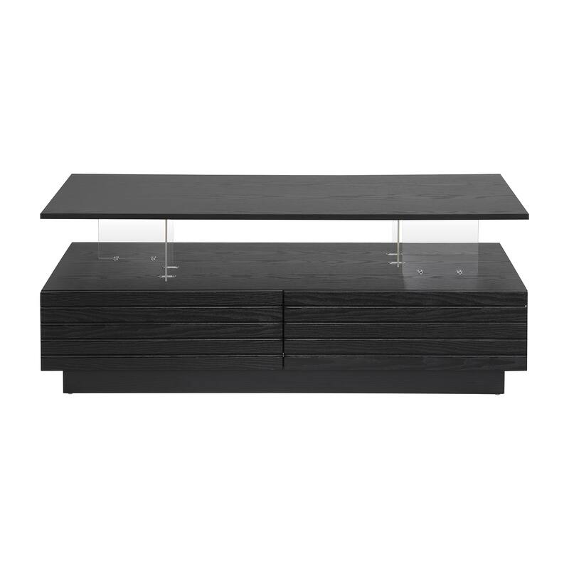 47.2" High Gloss LED Coffee Table for Living Room, Modern Rectangular 2-Tier Center Table with 2 Drawers & Open Storage