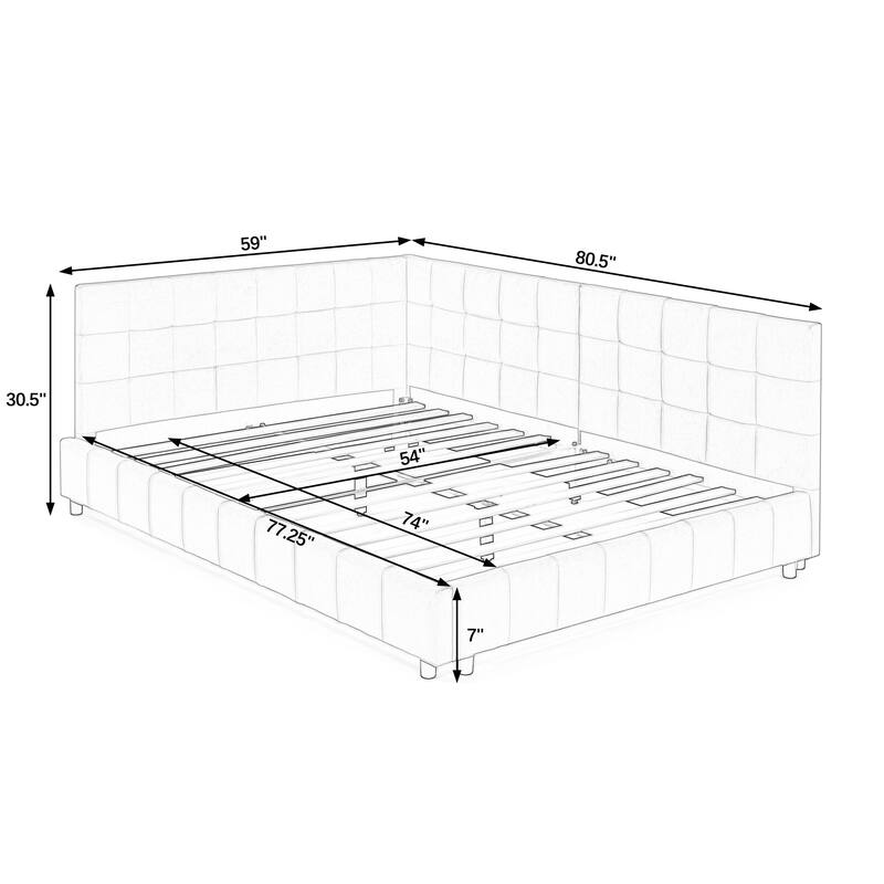 Full Size Daybed L-Shaped, Modern Velvet Upholstered Sofa Day Bed Frame with Wood Slats for Living Room Bedroom