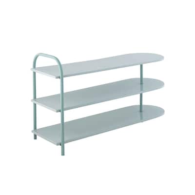 happimess Modern 24" 9-Pair 3-Tier Iron Curved Decker Shoe Rack