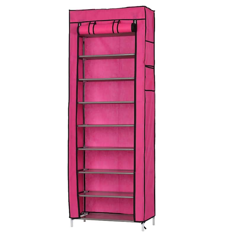 10 Tier Portable Shoe Rack Shelf Storage Closet Organizer Cabinet with Cover - Pink