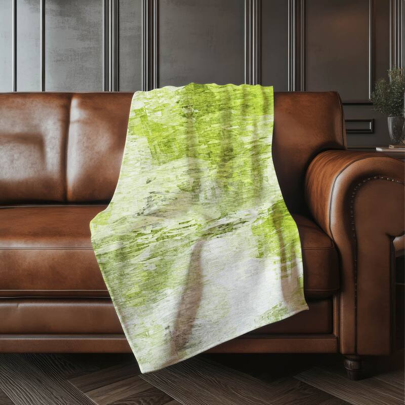 Premium Machine Washable Abstract Modern Sherpa Throw Blanket - Aloe - 4'2" x 5'10"