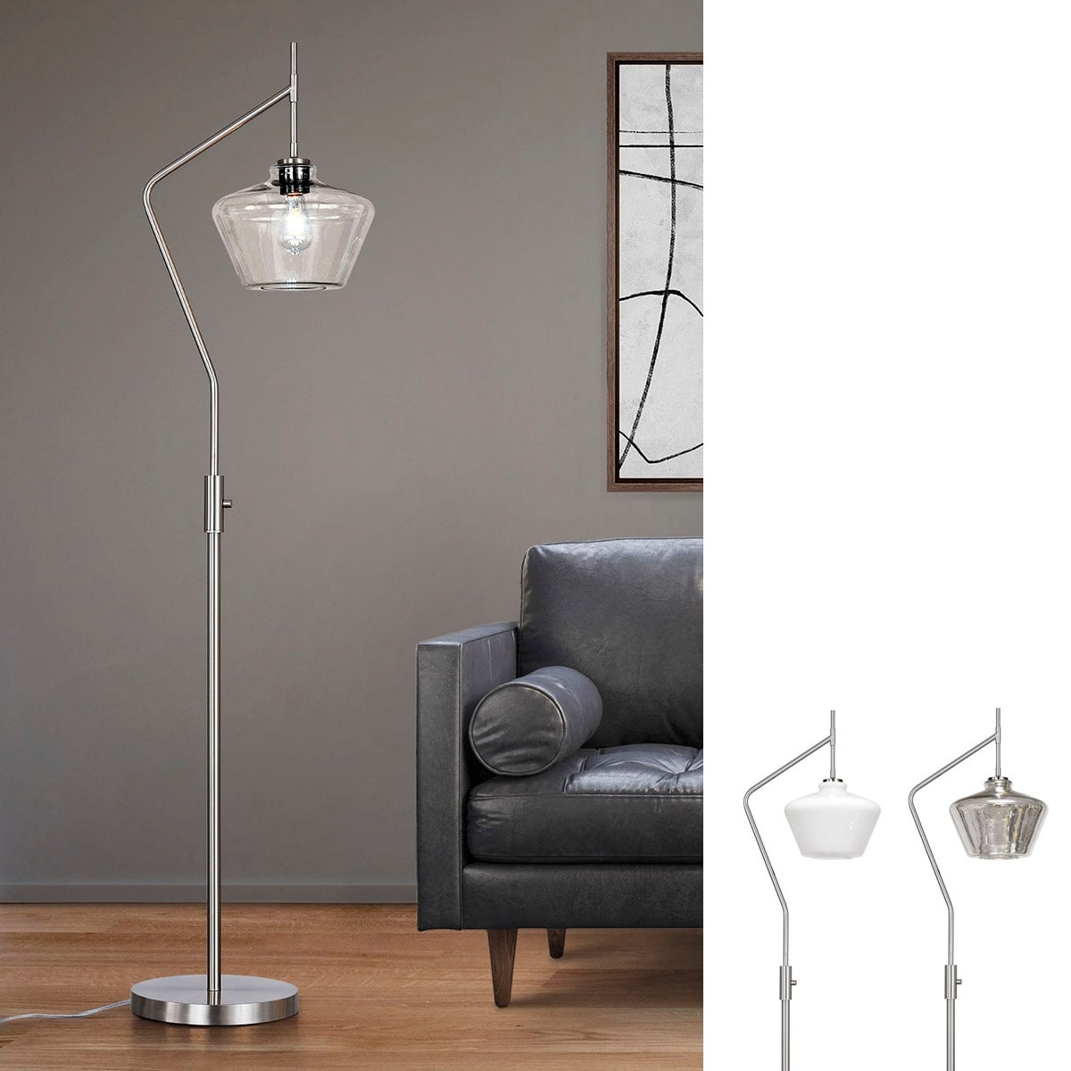 Café 69"H Glass Shade Brushed Nickel Floor Lamp