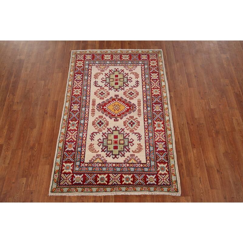 Kazak Oriental Accent Rug Handmade Beige Wool Carpet - 3'4" x 5'1"