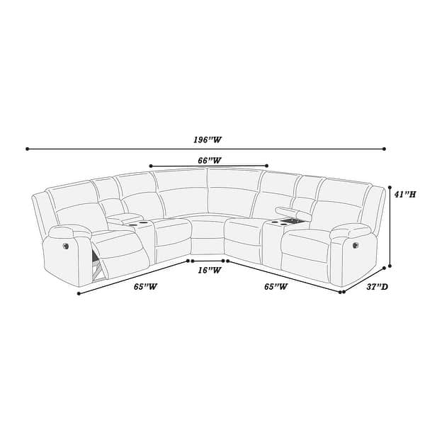 dimension image slide 0 of 2, Fur-Like Corduroy Upholstered Manual Motion Sectional with 2 Consoles in Smoke