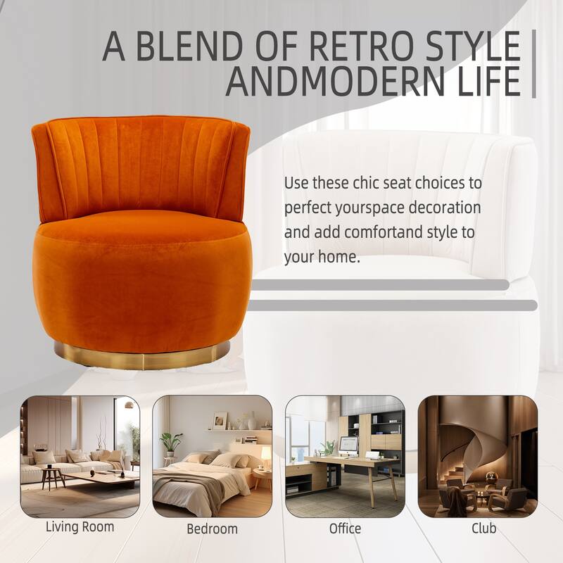 Swivel Barrel Chair, Comfy Velvet Upholstered Accent Sofa Chair, Leisure Club Chair with Shell-Shaped Back & Angled Armrests
