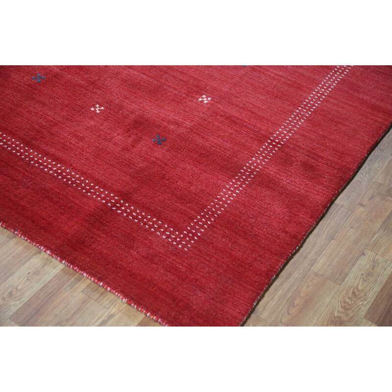 Hand Knotted Oriental 100% Wool Carpet Tribal Tribal Red Gabbeh Area Rug - 9' 9'' X 6' 8''