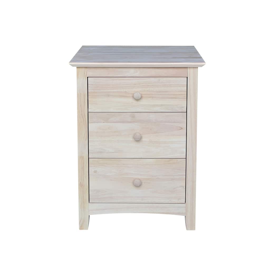 International Concepts Solid Wood 3-Drawer Nightstand, Unfinished Bedside Chest with 15.3" Extra-Deep Tiered Drawers