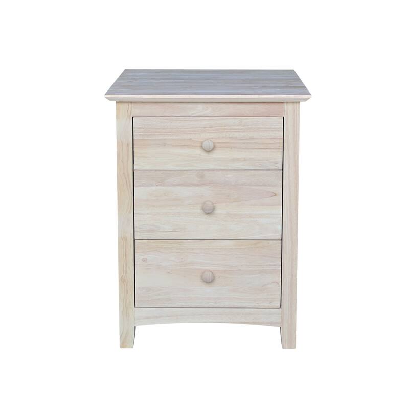 International Concepts Solid Wood 3-Drawer Nightstand, Unfinished Bedside Chest with 15.3" Extra-Deep Tiered Drawers - Unfinished