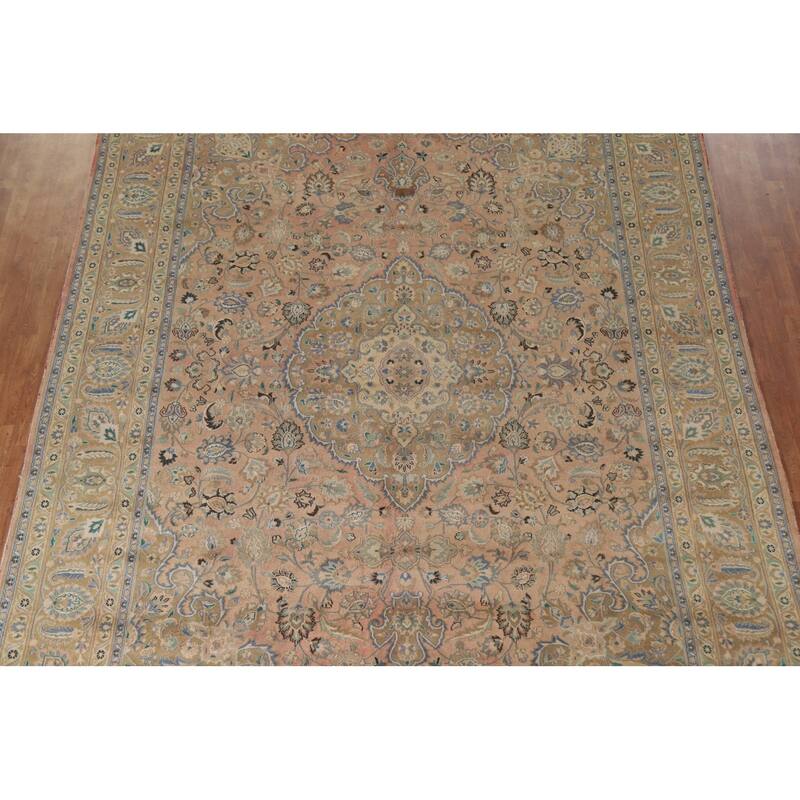 Hand Knotted Oriental 100% Wool Carpet Traditional Floral Coral Mashad Area Rug - 12' 11'' X 9' 6''