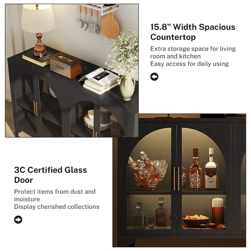 53.2"W Metal Sideboard Buffet Cabinet with Glass Doors