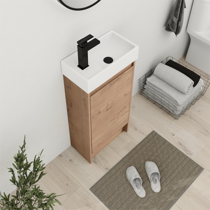 Bathroom Vanity With Sink In 16/18 Inch, Freestanding Bathroom Vanity With Soft Close Door