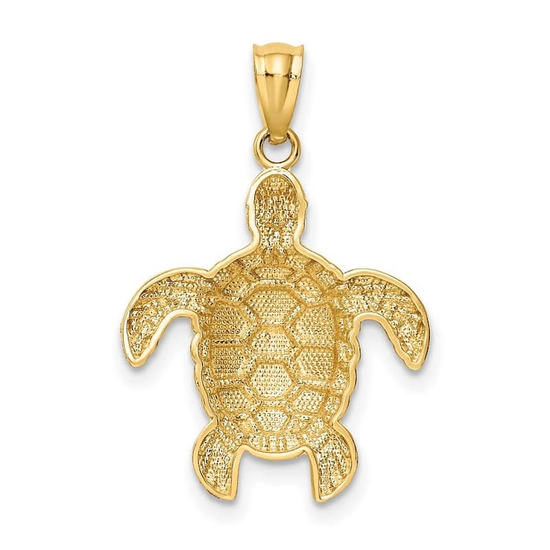 Curata 14k Yellow Gold 18" Diamond-Cut Sea Turtle Pendant Necklace - 17x25mm